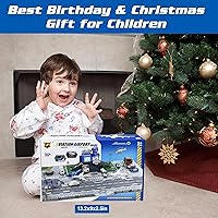 Vista 6 de Set de juguetes de avión con camiones, helicóptero, aviones, señales y alfombrilla de aeropuerto, juguetes interactivos de aprendizaje temprano