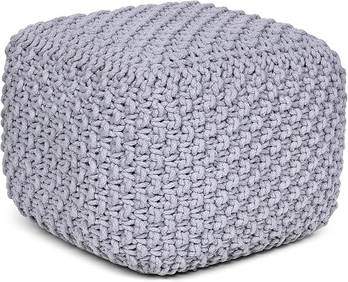 Miniatura 9 de BIRDROCK HOME - Puf redondo otomano para los pies - Silla de piso con bolsa de frijoles tejida - Cordón de algodón trenzado - Ideal para la sala de