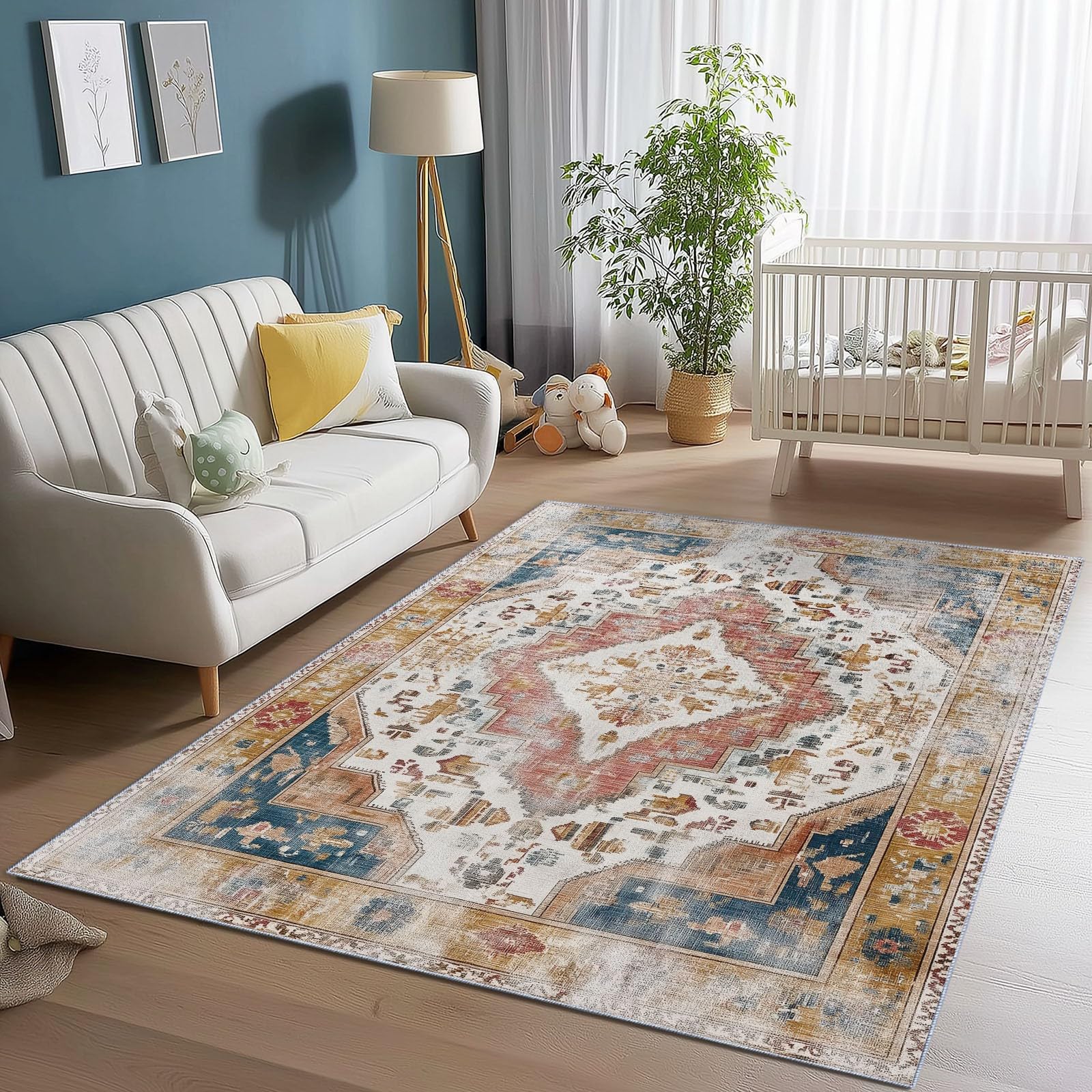 Tappeto per soggiorno grande 80 x 120 cm, Stile Retrò Persiano Lussuoso Geometrico lavabile in lavatrice antiscivolo a pelo basso decorazione - per la casa e l'ufficio Antico
