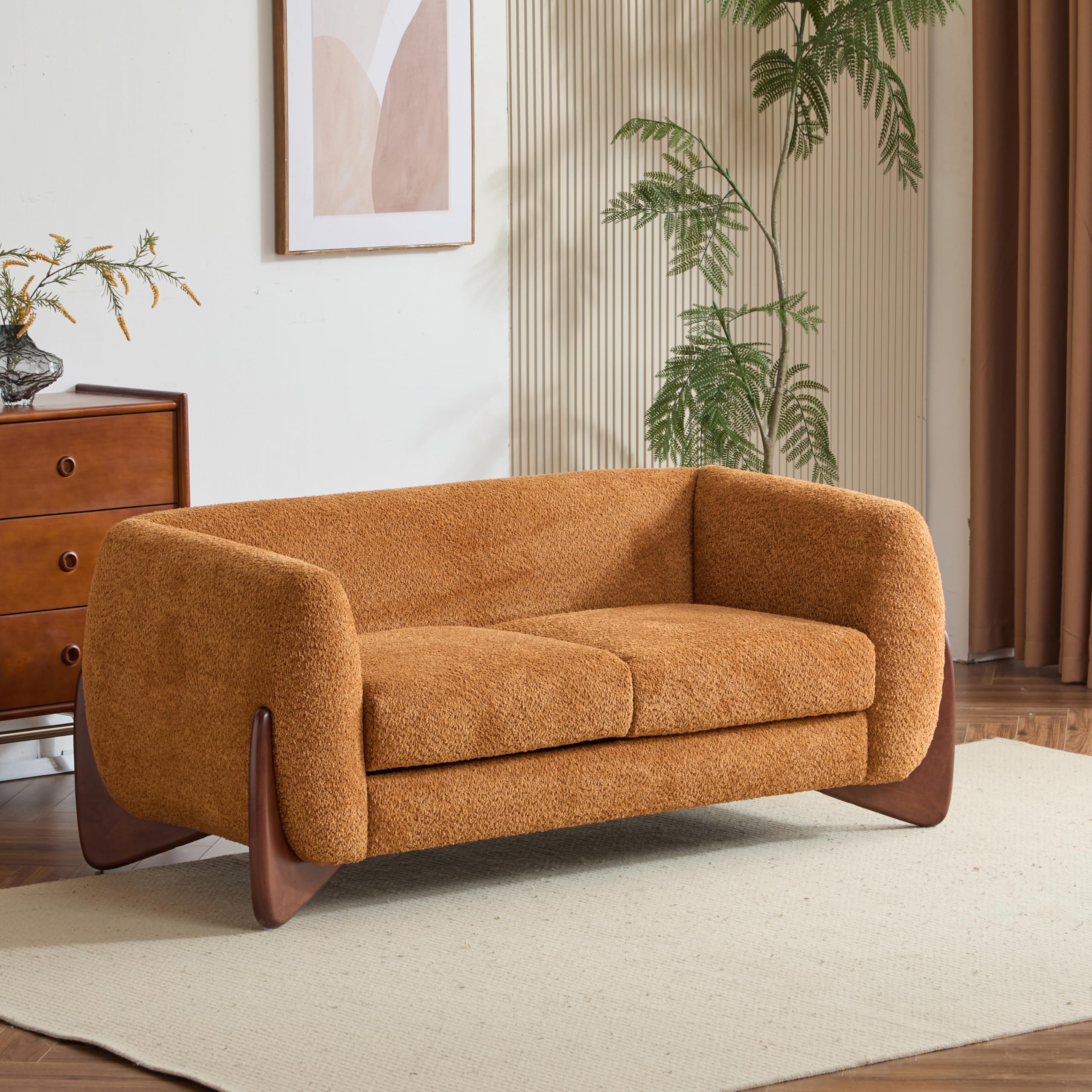 Photo 1 of Christopher Knight Home Alma 63" Boucle Loveseat with Wood Legs, 2 Seater Sofa Couches for Living Room, Upholstered Couch Chair, Soft Seating Lounge Sofa Chair, Cozy Loveseat with Armrest, Caramel