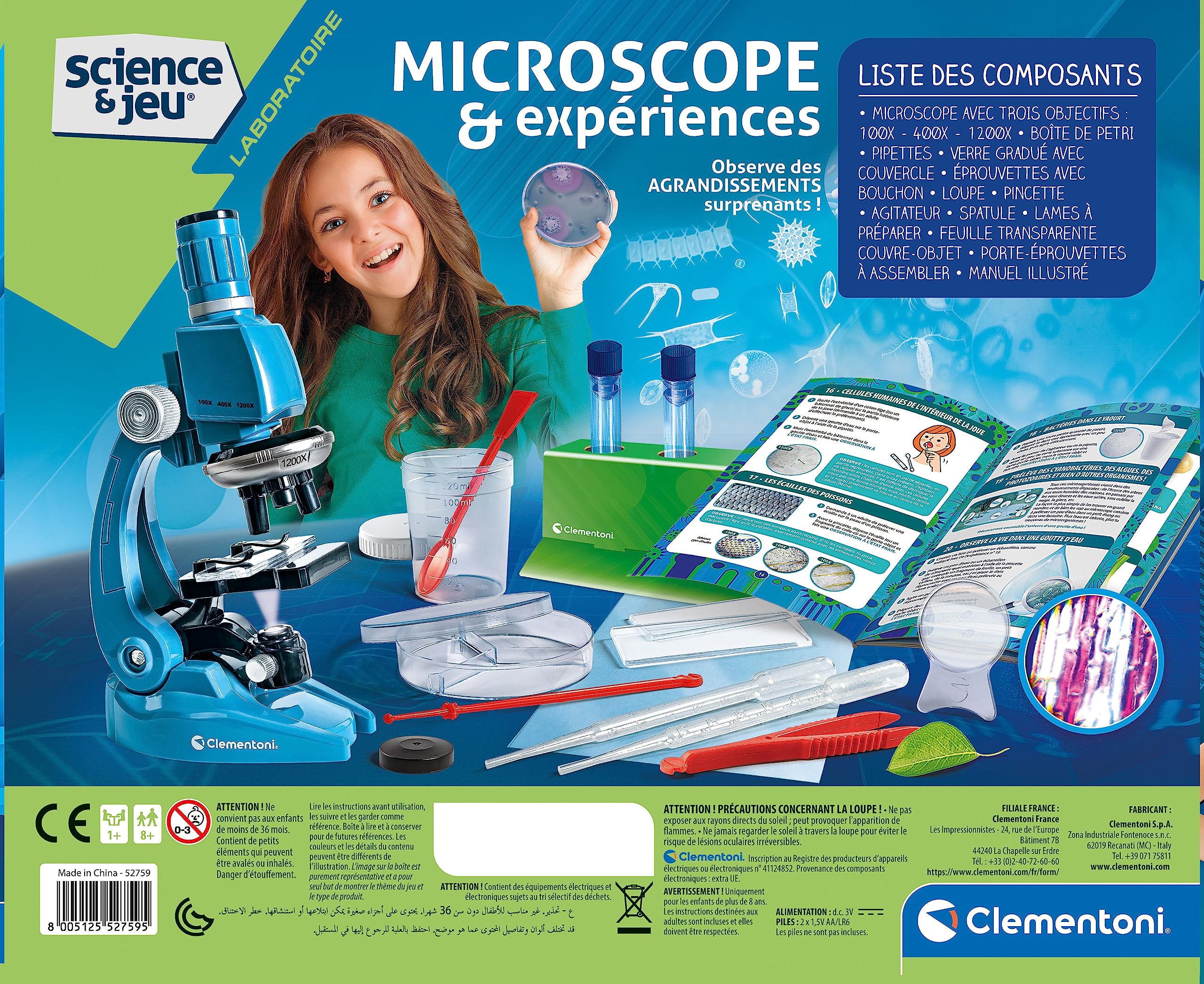 Clementoni Lab Smart Deluxe – Microscope Optique Enfants 8 Ans+, Expériences, Support Smartphone, Diapositives, Jeu Scientifique (version Française)