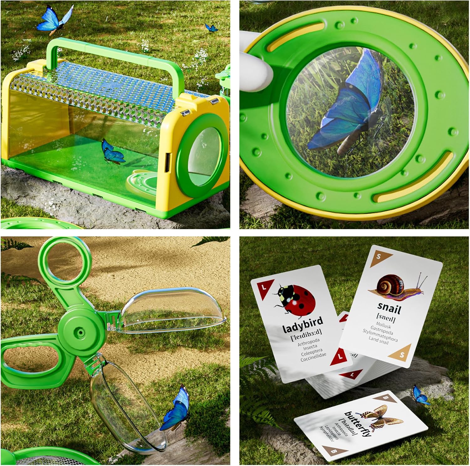 Bug Catching Kit for Kids Outdoor Exploration, 9-in-1 Explorers Catcher Kit with Telescope, Magnifier, Flashlight & Compass, Observation Box for Nature Adventure