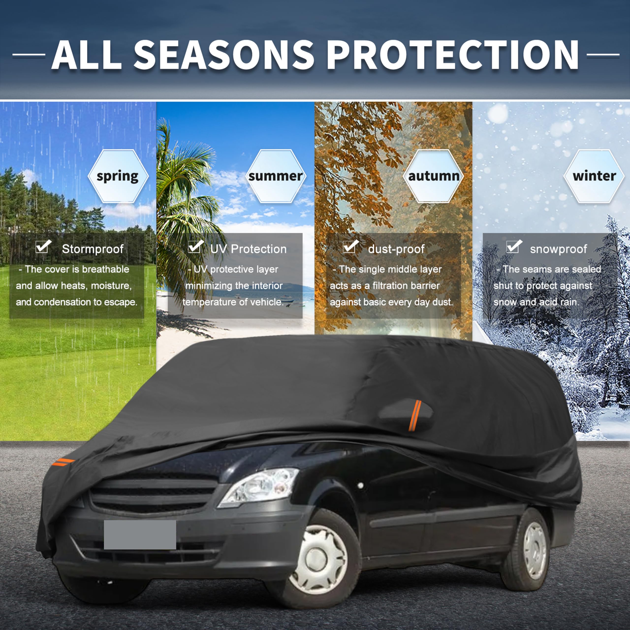 A ABSOPRO Funda De Coche para Mercedes-Benz Vito 2003-2014 Algodón Spunlace Exterior Funda De Coche Completa para Todas Las Condiciones Climáticas A Prueba De Agua A Prueba De Viento Negro