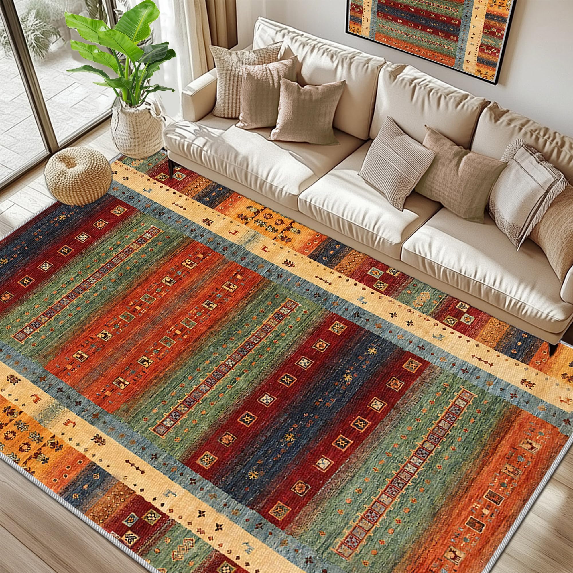Tapis de salon lavable antidérapant et grand tapis rectangulaire de bureau