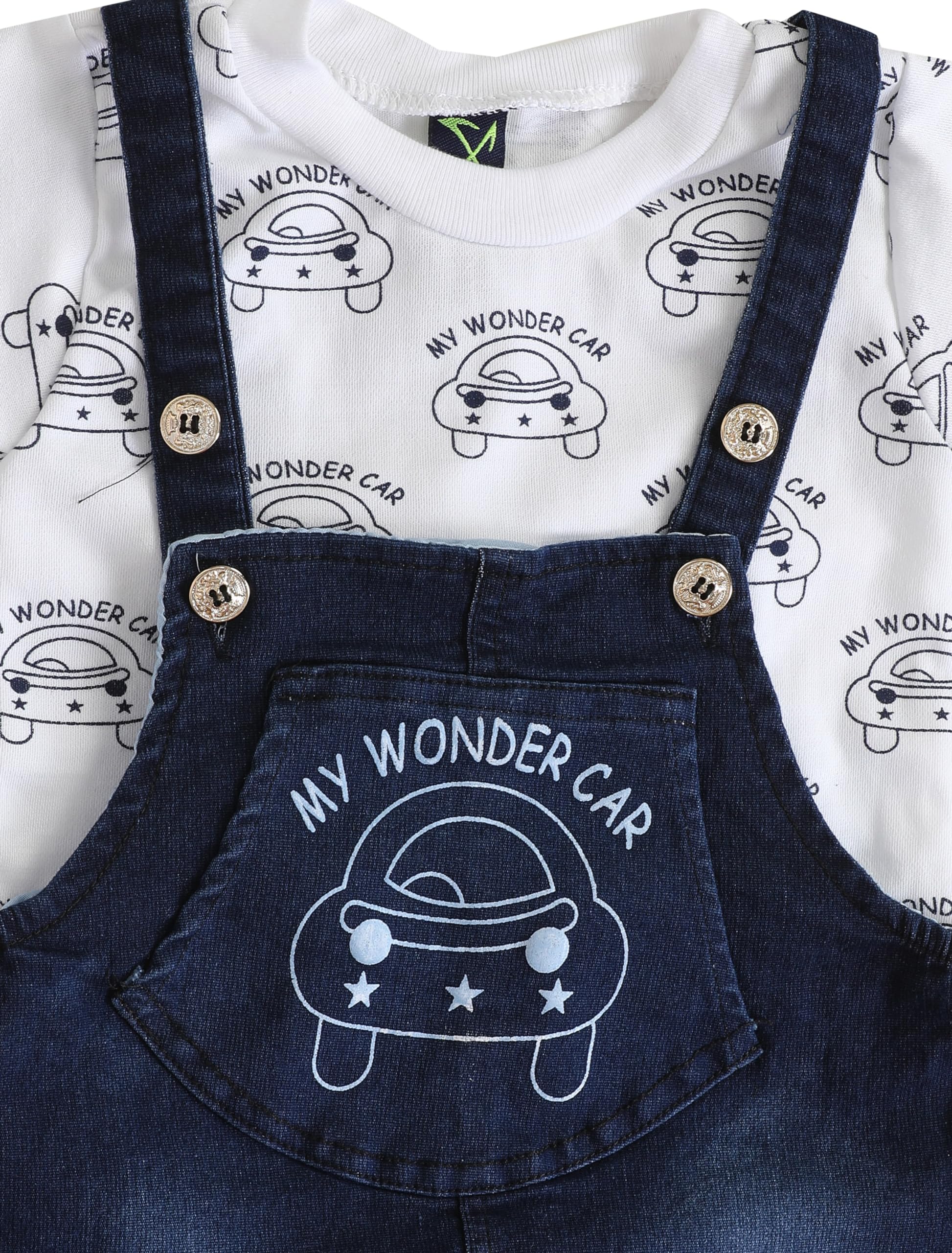 FASHION GRAB Baby Boys & Baby Girls Denim Dungaree & Cotton White T-shirt Set 1