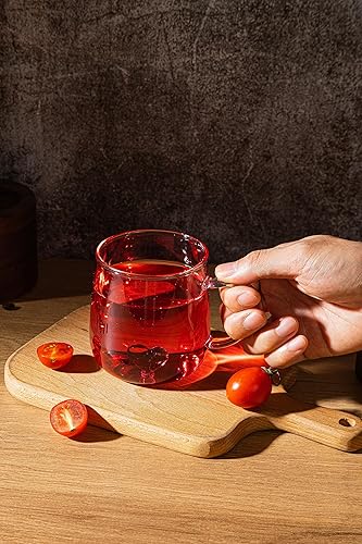 Miniatura 7 de Tazas de café de vidrio con grabado de corazón, vasos estéticos de 16 onzas, lindo regalo del día de San Valentín para ella (rosa transparente y