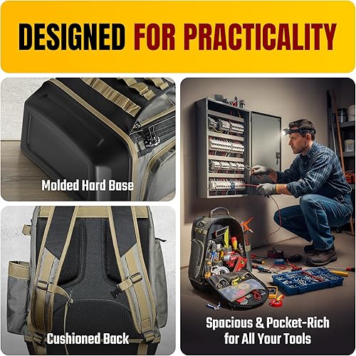 Miniatura 4 de The Ryker Bag Mochila de herramientas de 48 bolsillos  Organizador de herramientas resistente al agua con correas acolchadas, base reforzada, regalo