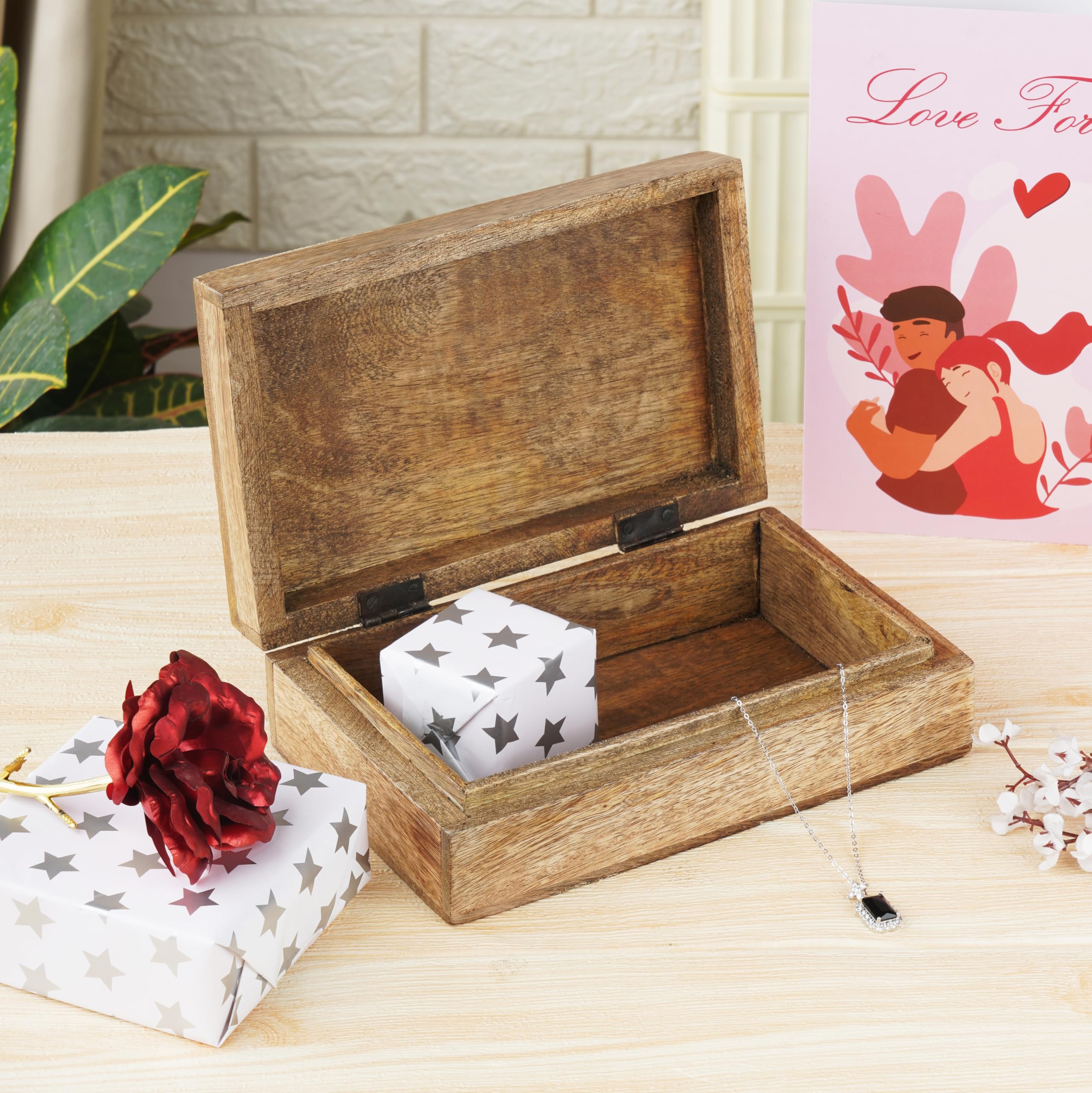 Ajuny Handgefertigte Schmuckschatulle Aus Mangoholz - Vintage Design Mit Lebensbaum & Buddha Motiv