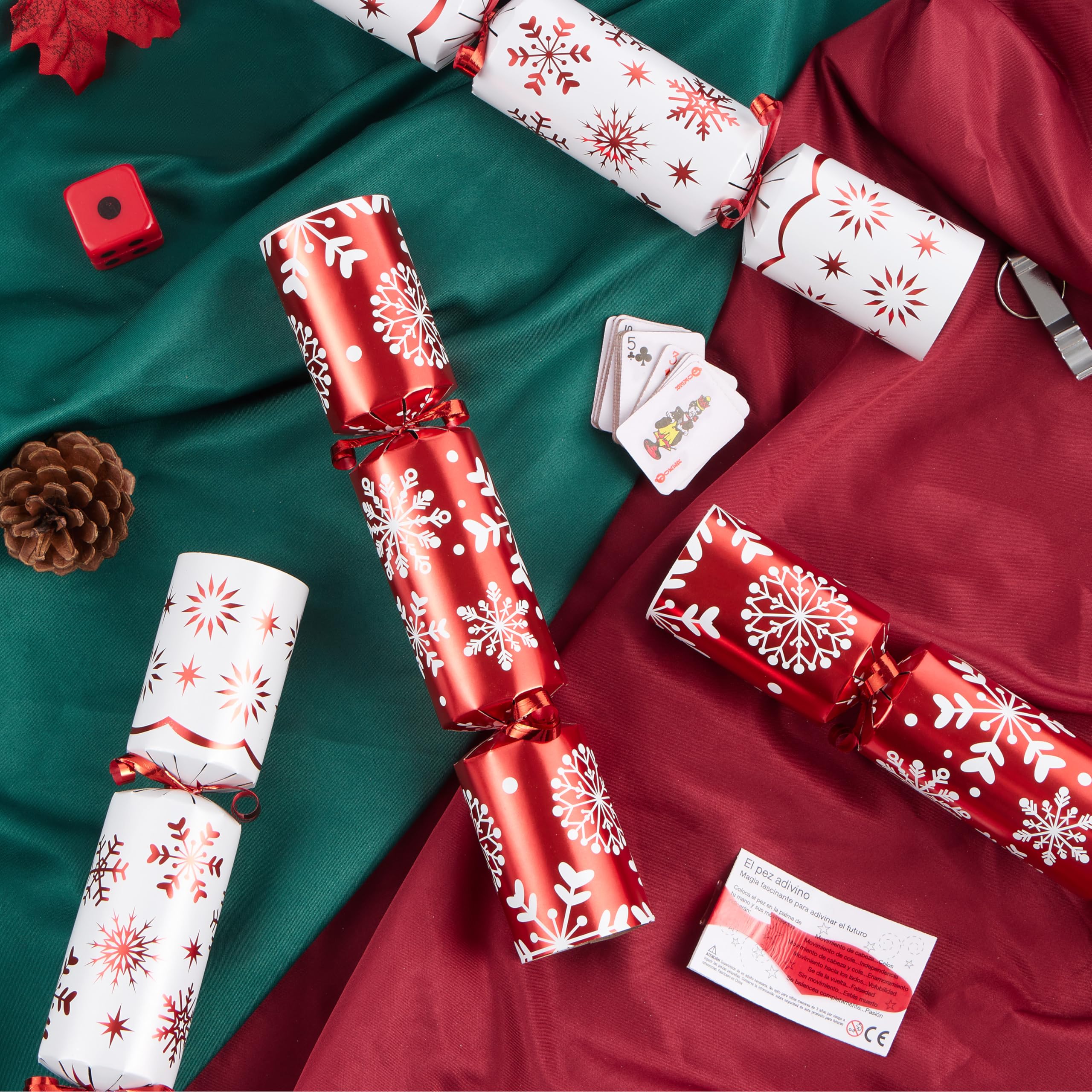 JOYIN Bomboniera natalizia da 25,4 cm, confezione da 10, con fiocco di neve rosso e bianco, con cappello da festa, scherzo e piccolo regalo all'interno, per regali di Natale, festività stagionali e