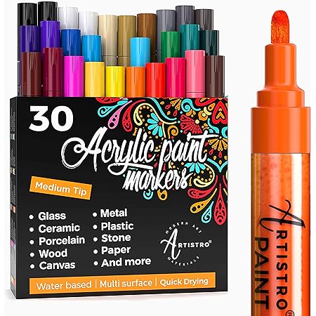 Amazon De Acryl Marker Stifte Fur Glasmalerei Keramik Porzellan Stein Holz Stoff Leinwand Acrylstifte Acrylic Paint Marker Pens Set Of 12