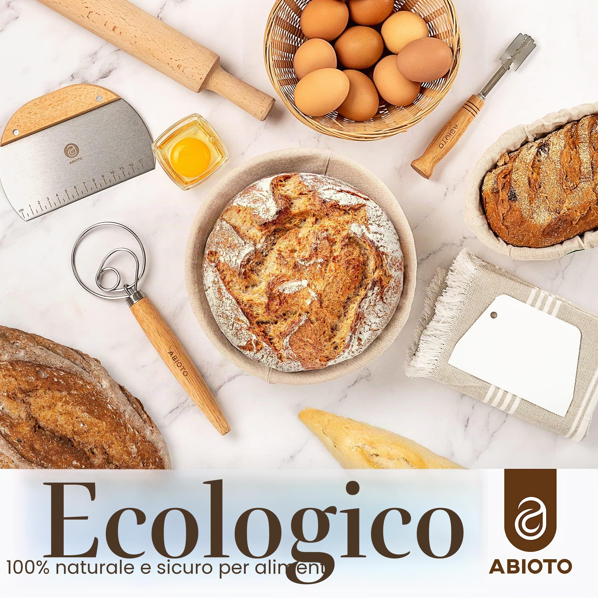 Cestini per la lievitazione del pane Banneton rotondi e ovali da 22,9 cm e accessori per la cottura del a lievitazione naturale, un kit completo di pasta madre con pane zoppa, frusta danese,