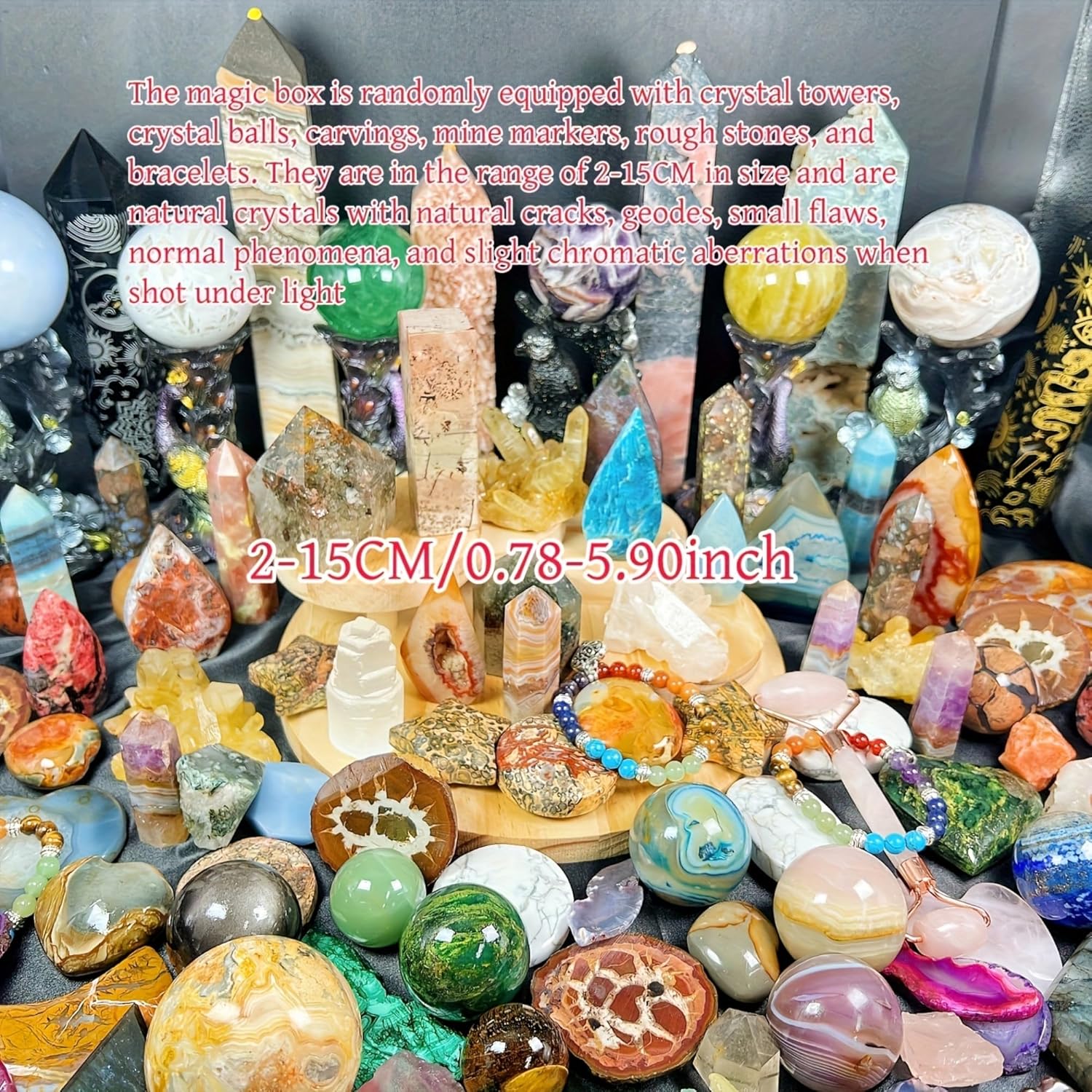 1-6 LB Bohemian Style Mysterious Crystal Box, Randomly Sent Polished Natural Crystal Ornaments, Christmas and Halloween Surprises, Balls, Towers, Hearts, Healing Crystals (6 LB)