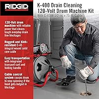Vista 2 de RIDGID 26998 Modelo K-400 Kit de Máquina de Tambor de Limpieza de Drenaje de 120 Voltios con Cable C-45IW de 1/2" x 75', Blanco, Negro, Rojo
