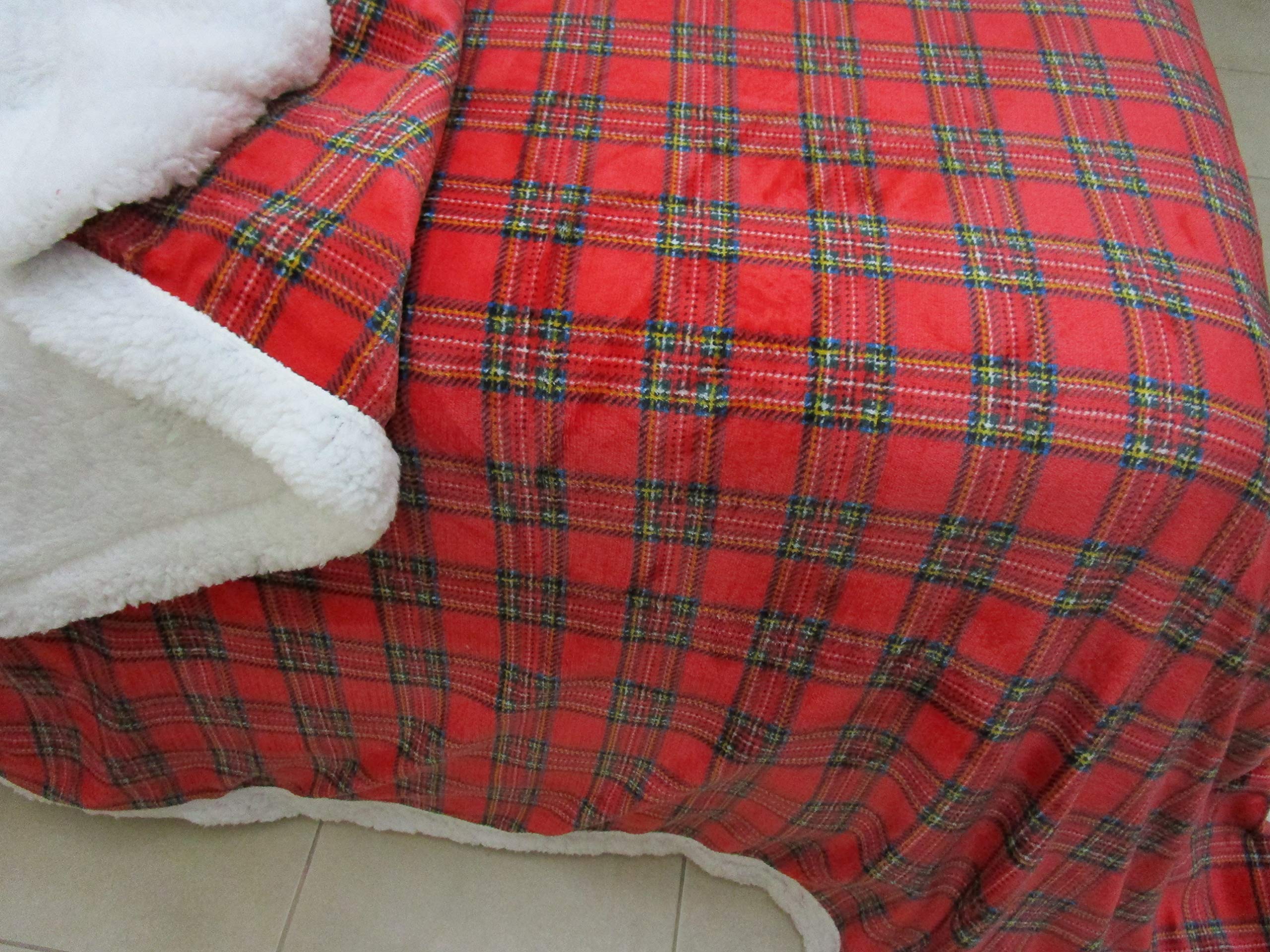 Plaid Coperta In Microfibra Morbidissima, Retro Agnellato, Fantasia Righe Rosso-Bianco, 150x210 Cm, Lavabile, Novità 2020