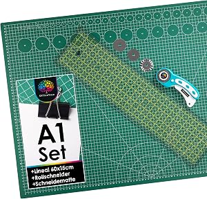 OfficeTree Schneidematte A1 + Rollschneider + Patchwork-Lineal