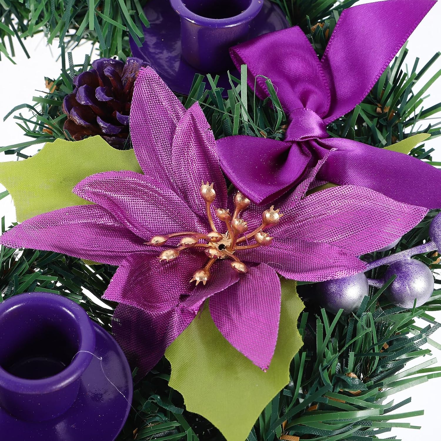 ABOOFAN Christmas Wreath Candle Holder Garland Simulation Garland Candlestick Seasonal Table Centerpiece Xmas Home Decoration