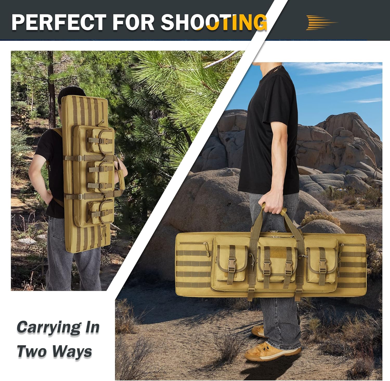 Soft Rifle Case 32'' 36" 42" 48'' Tactical Long Double Rifle Backpack Gun Bag for Hunting Shooting Range, Firearm Transportation with Lockable Zipper and Molle System - Image 8