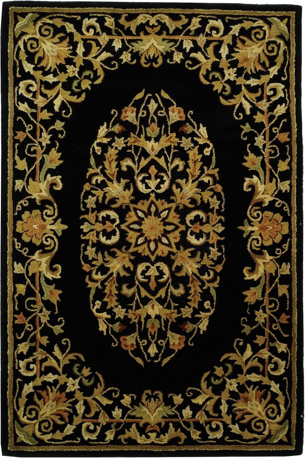 Black and Gold 4' x 6' Hand-Tufted Wool Area Rug