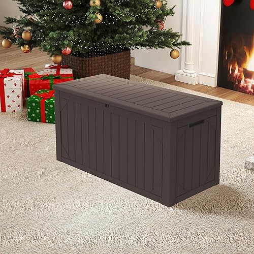 Miniatura 22 de Caja de almacenamiento para exteriores de 320 galones, impermeable, con cerradura, de resina, grande, contenedor de almacenamiento para patio,