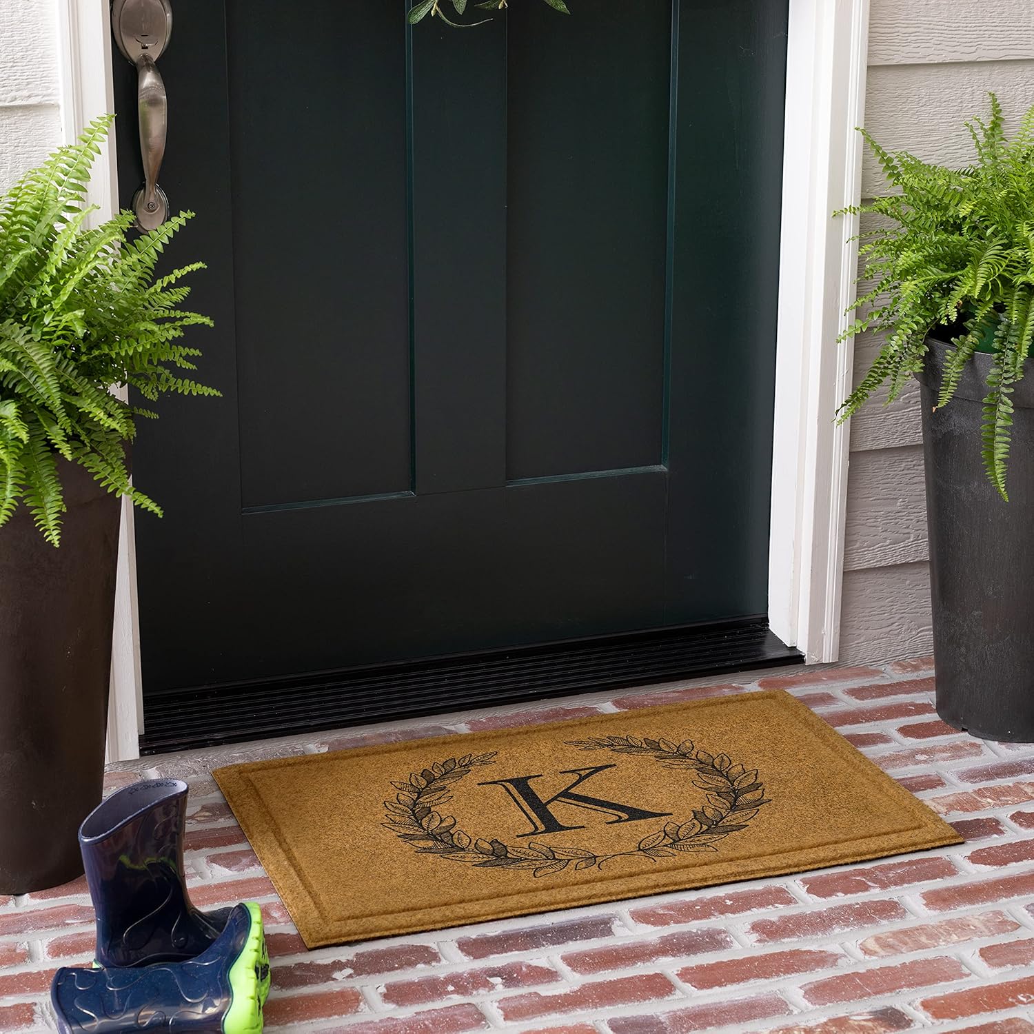 Mohawk Home Entryway Door Mat Laurel Monogram Letter S 1'6" x 2'6" Faux Coir Doormat All Weather Outdoor Non Slip Recycled Rubber