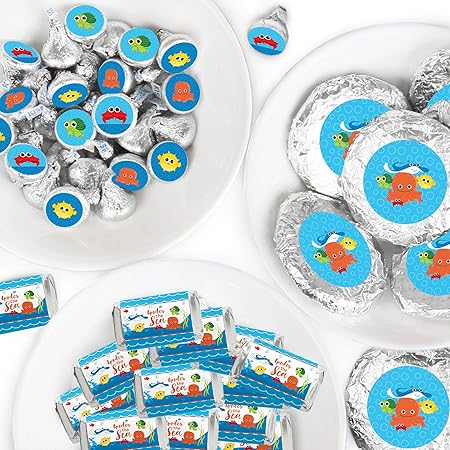 Amazon Com Big Dot Of Happiness Under The Sea Critters Mini Candy Bar Wrappers Round Candy Stickers And Circle Stickers Baby Shower Or Birthday Party Candy Favor Sticker Kit 304