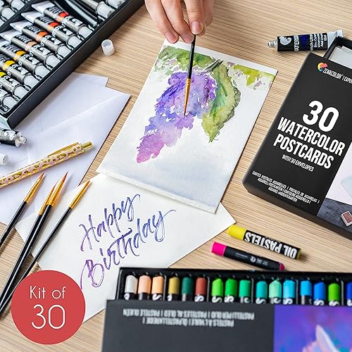 Miniatura 2 de Tarjetas de acuarela en blanco con sobres no plegados, paquete de 30: 30 postales y 30 sobres de 5 x 7 pulgadas, postales de acuarela de 300 GSM,