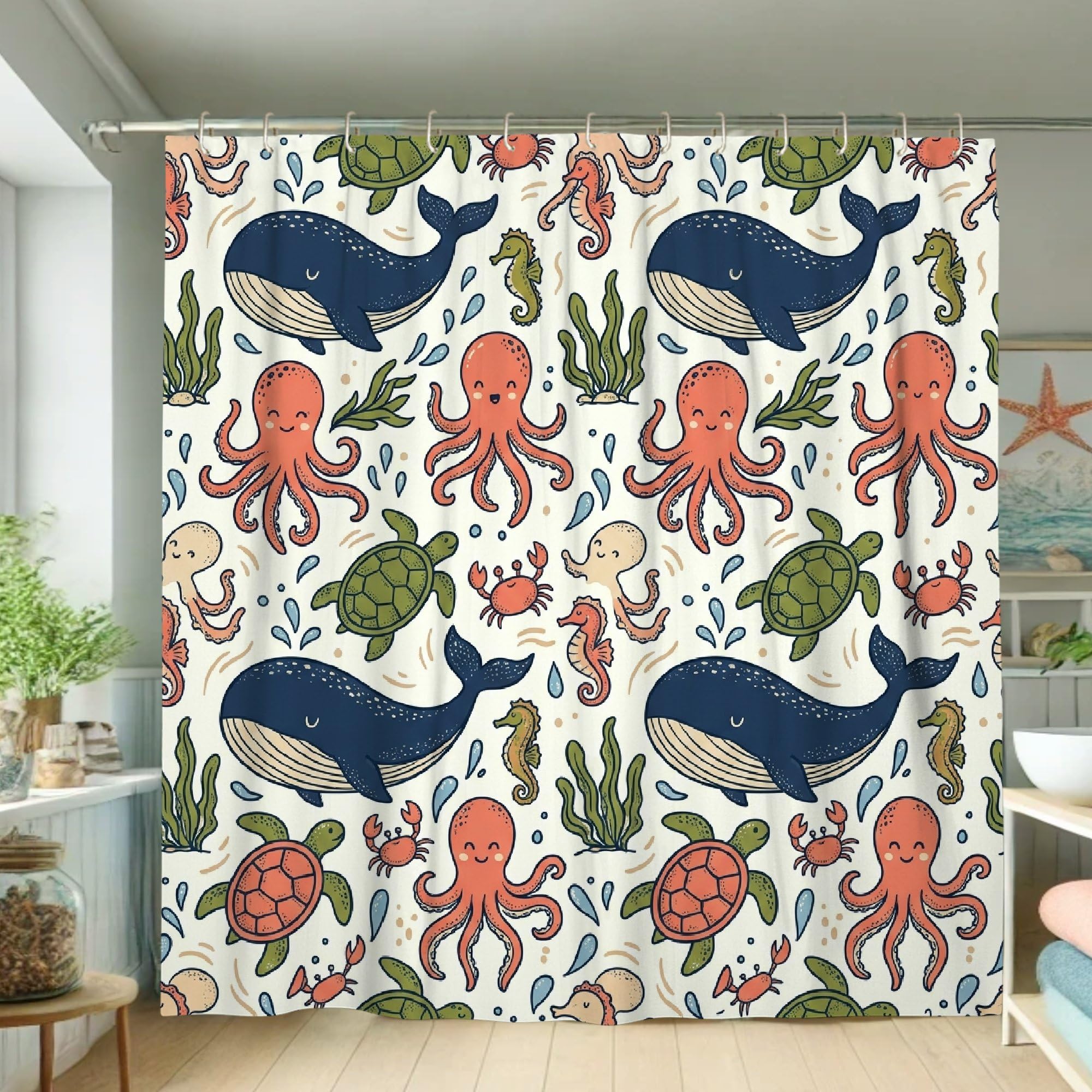 Rideau de douche baleine en polyester imperméable 183x183 cm