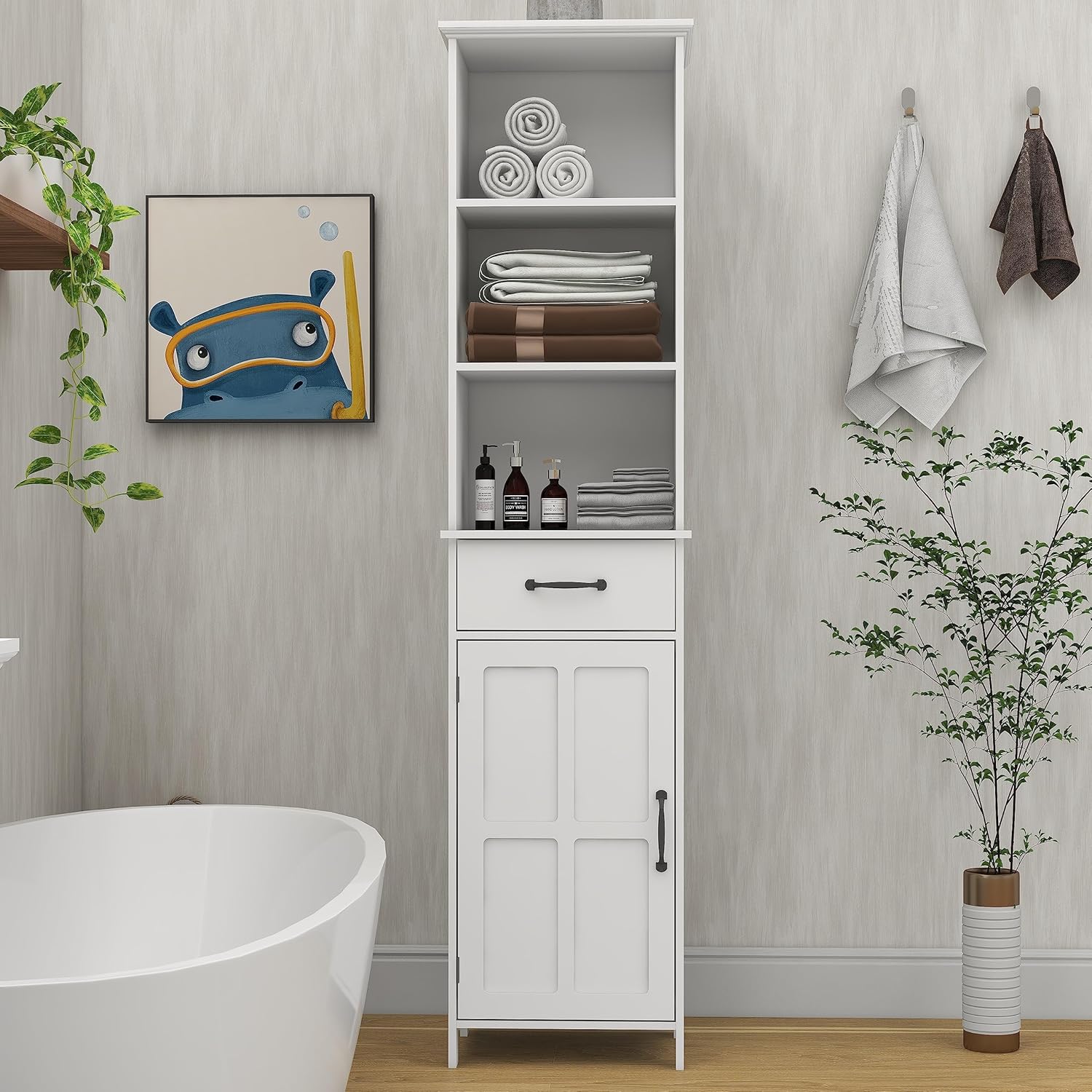 Amazon.com: GOAWGO Wood Bathroom Storage Cabinet - Tall Narrow Corner ...