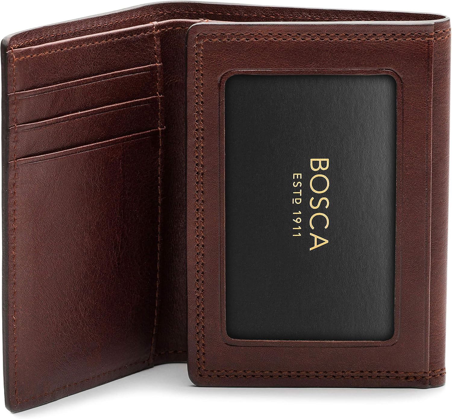 Bosca Men's Wallet, Dolce Leather Double I.D. Tri Fold Wallet with RFID Blocking, Dark Brown - Image 3