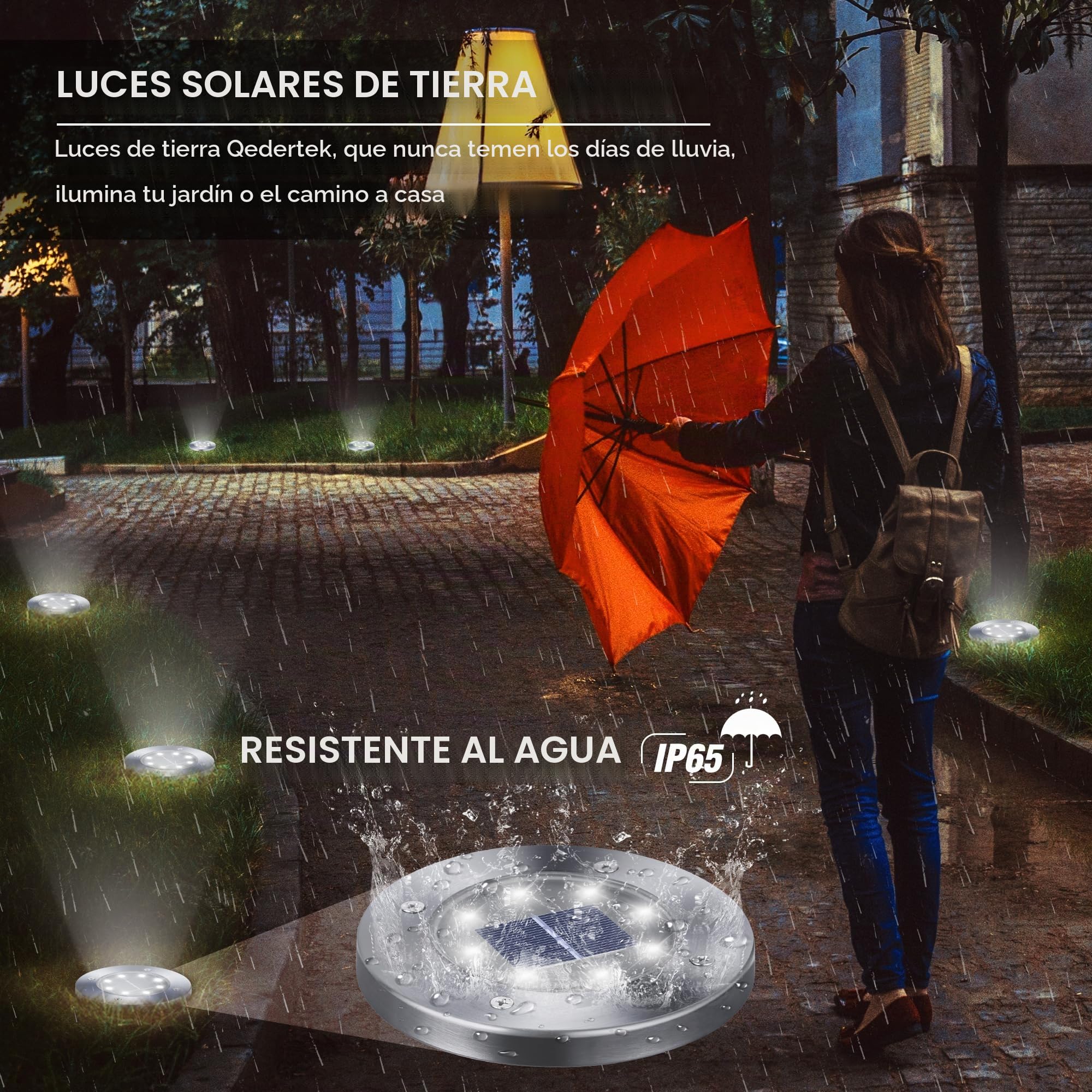 Qedertek 16 Pack Luz Solar Exterior Jardin 8 LED Luces Solares de Tierra, Lampara Solare Exterior IP65 Impermeable Blanco Luces Solares para Césped, Patio, Camino, Escalón, Entrada de Garaje