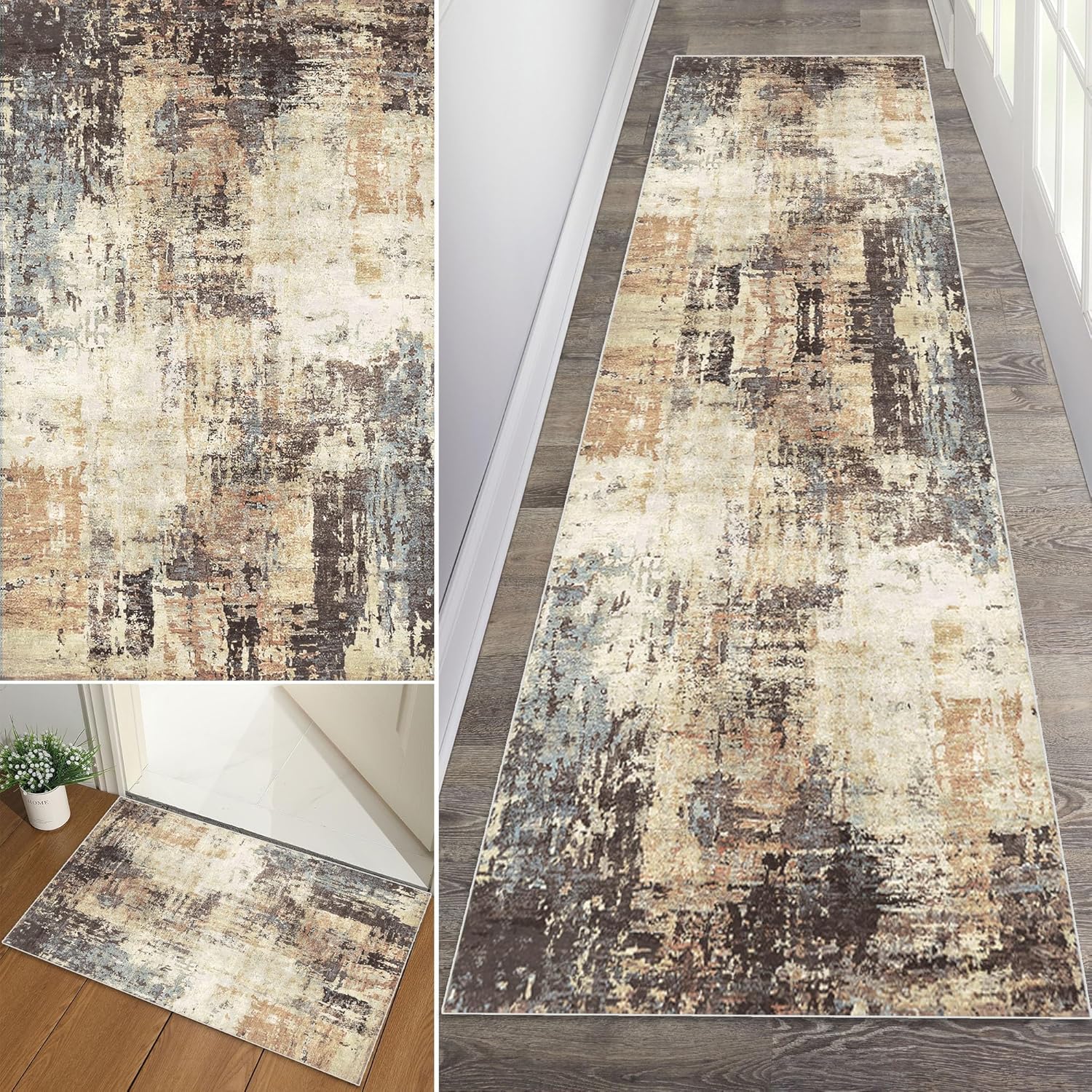 Baoeray Tæppe løber gang 80 * 80 cm abstrakt gul og orange køkkentæppe ...