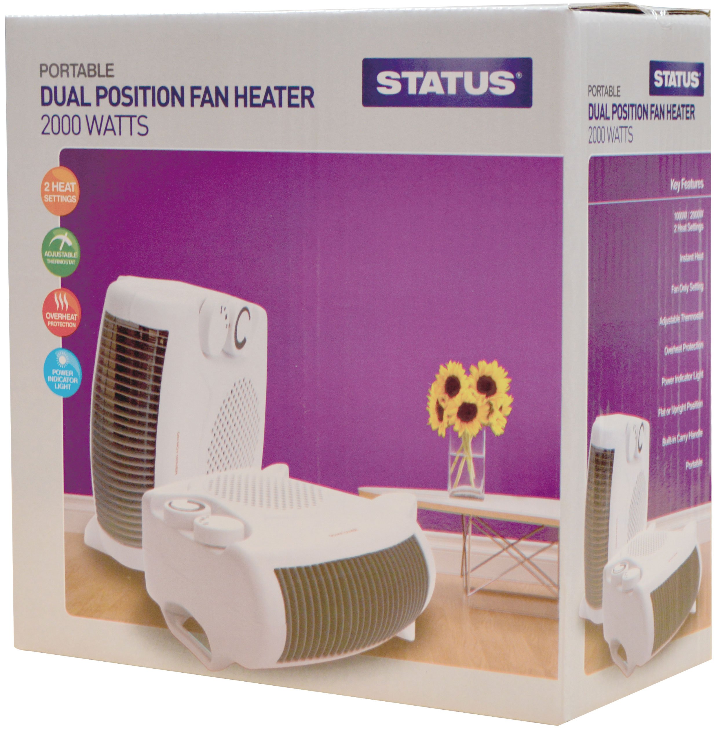 Status FH2P-2000W1PKB Heater, 2000 W, White : Amazon.co.uk: Home u0026 Kitchen