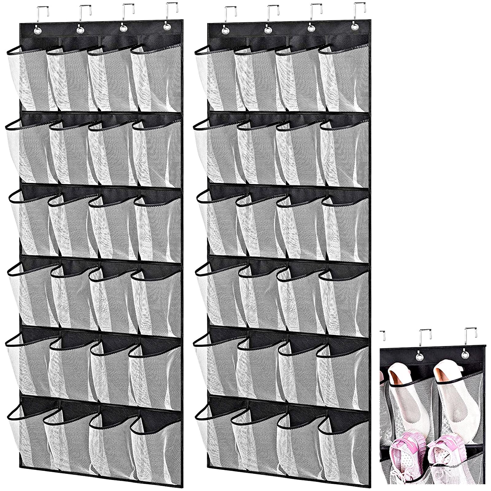 2 Pack Over the Door Shoe Organizer Rack,48 Large Mesh Pockets Hanger Shoe Storage Bag - Durable Space-saving Shoe Holder