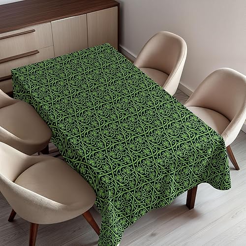 Ambesonne Mantel irlandés, patrón nacional de follaje intrincado con diseño de trébol intrincado y puntos, abstracción botánica, para comedor y