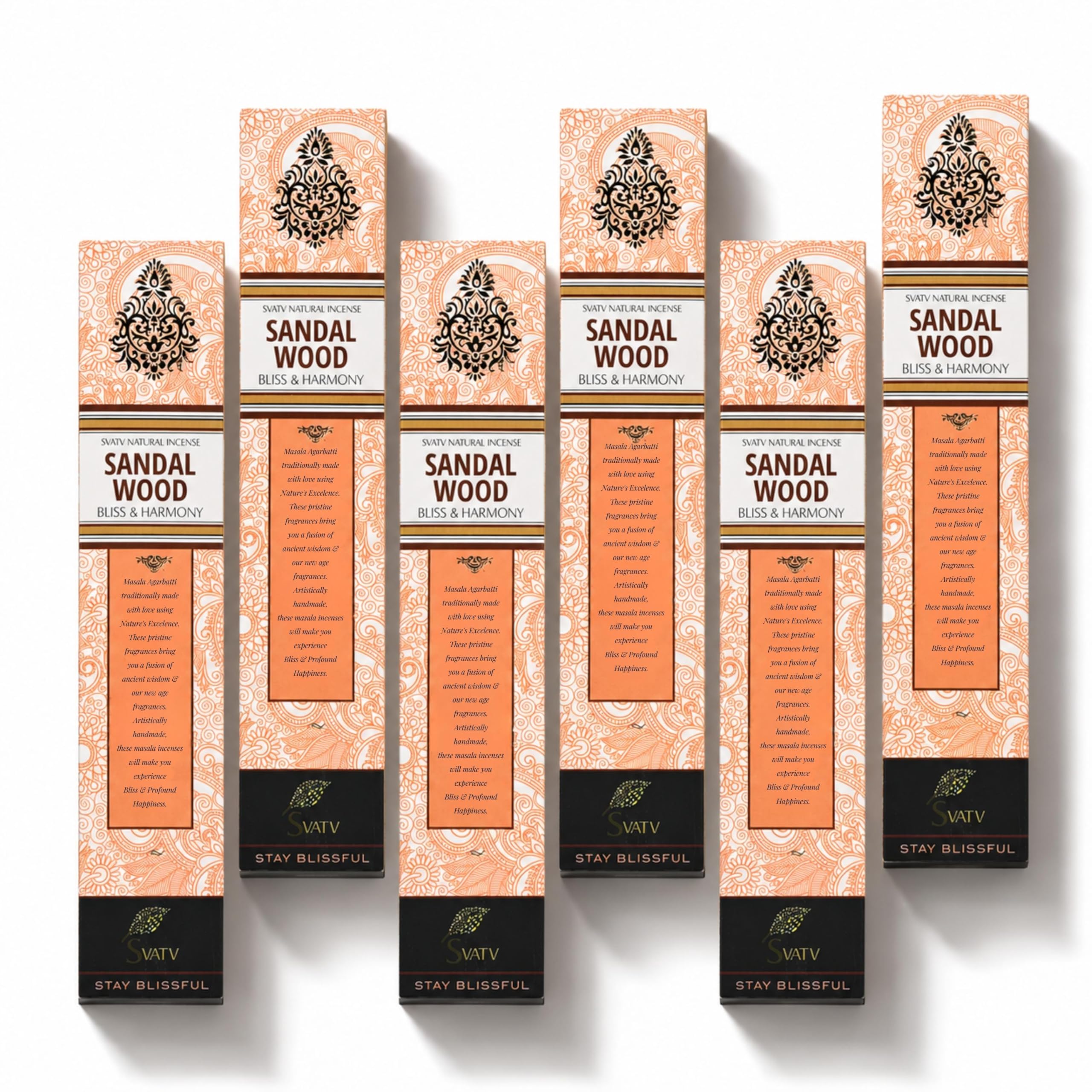 Svatv Natural Herbal & Ancient Method Sandalwood Incense Stick With Pack Of 6 Incense For Meditation, Yoga, Spiritual, Aromatherapy Energy Cleansing & Calm Down The Mind - 15G X 6 Incense | 90G | 3.17Oz
