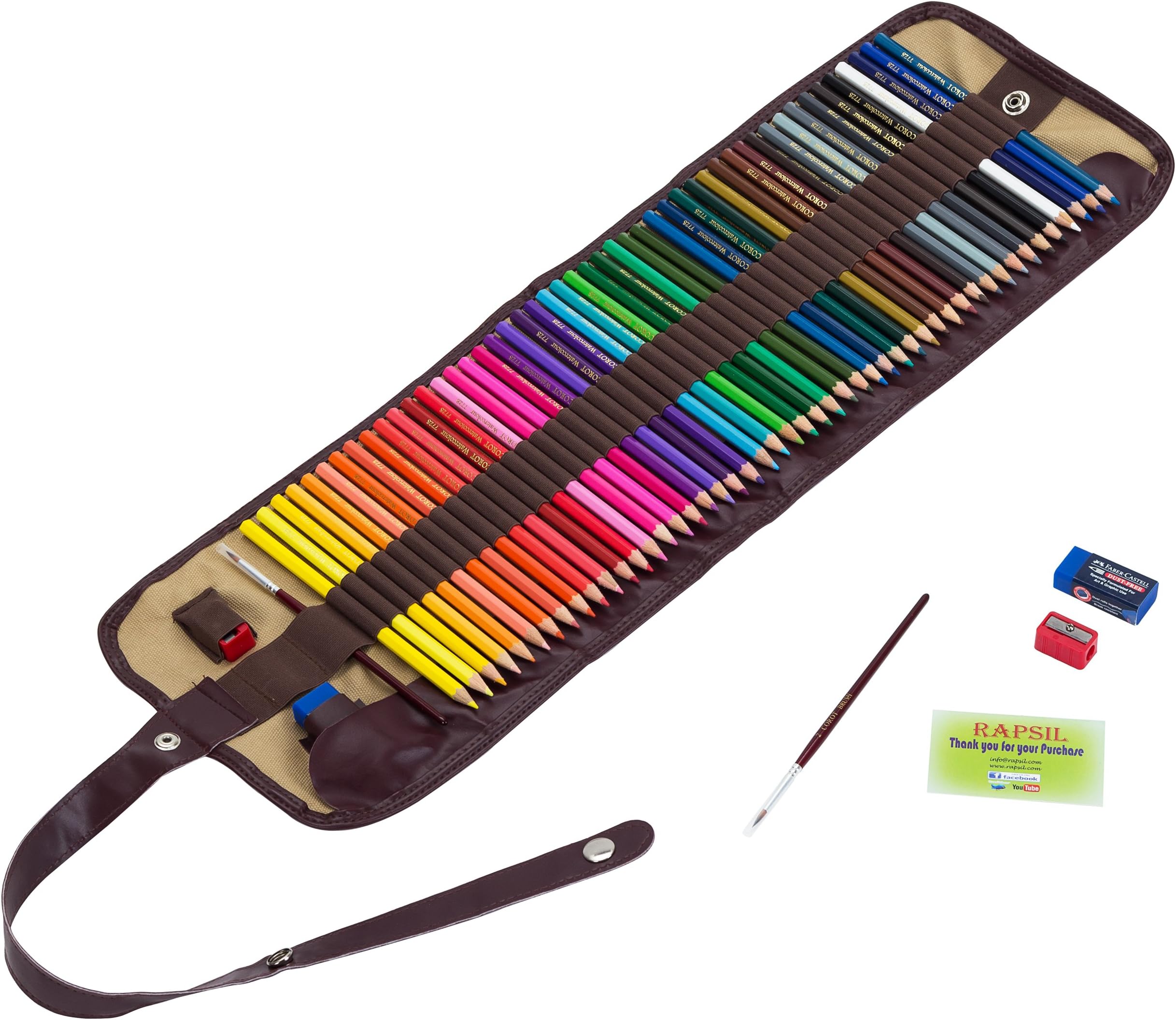 Colored Pencils Kit - Set of 48 High Quality, Professional Water Coloring Pencils W/Eraser, Brush & Sharpener - Ideal for The Pro Artist, for Creative Kids & All Adults - Carrying Pouch - by Rapsil