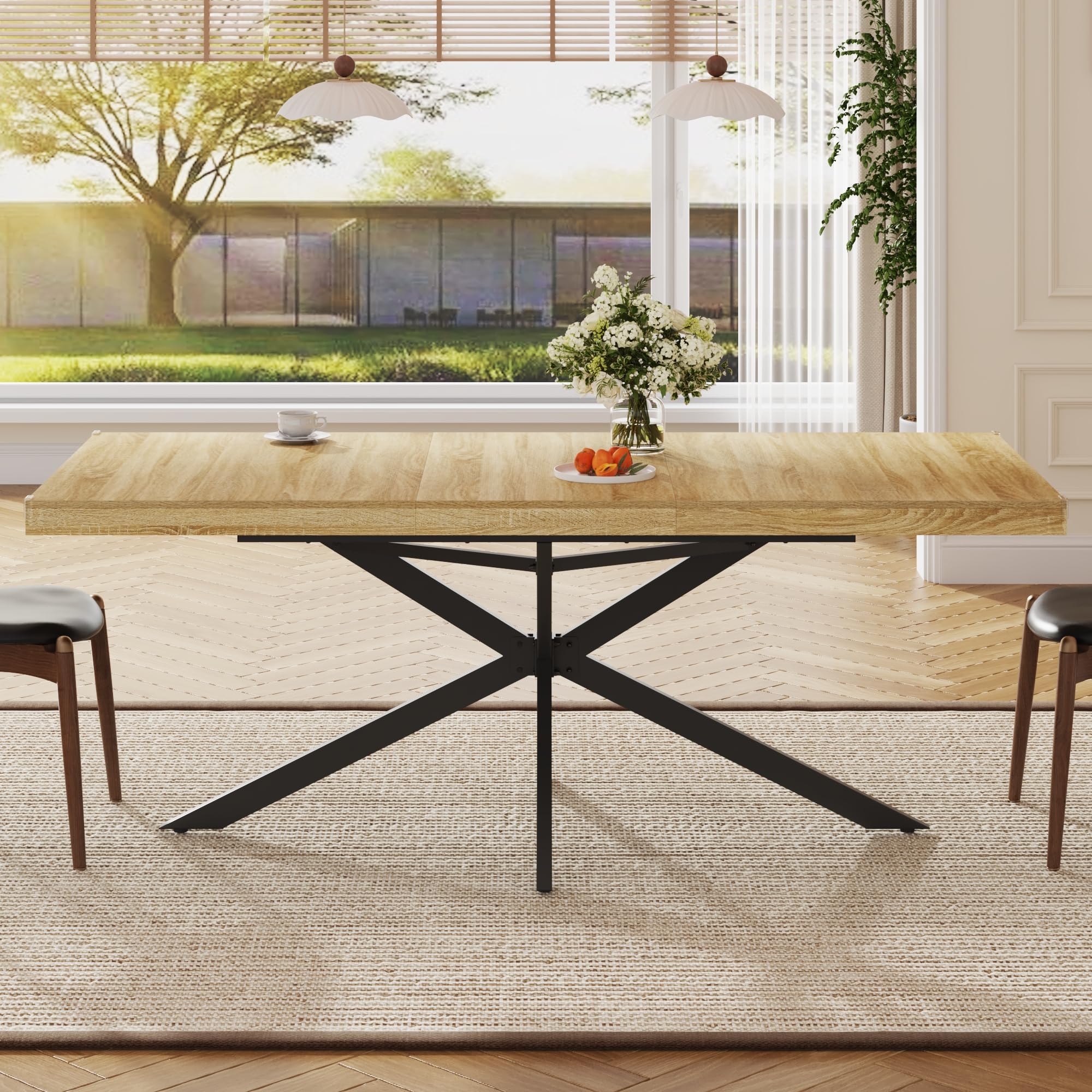 59In-78Inch Extendable Rectangular Dining Table for 6 8 People Wood Long Dining Room Table W Removable Leaves Space