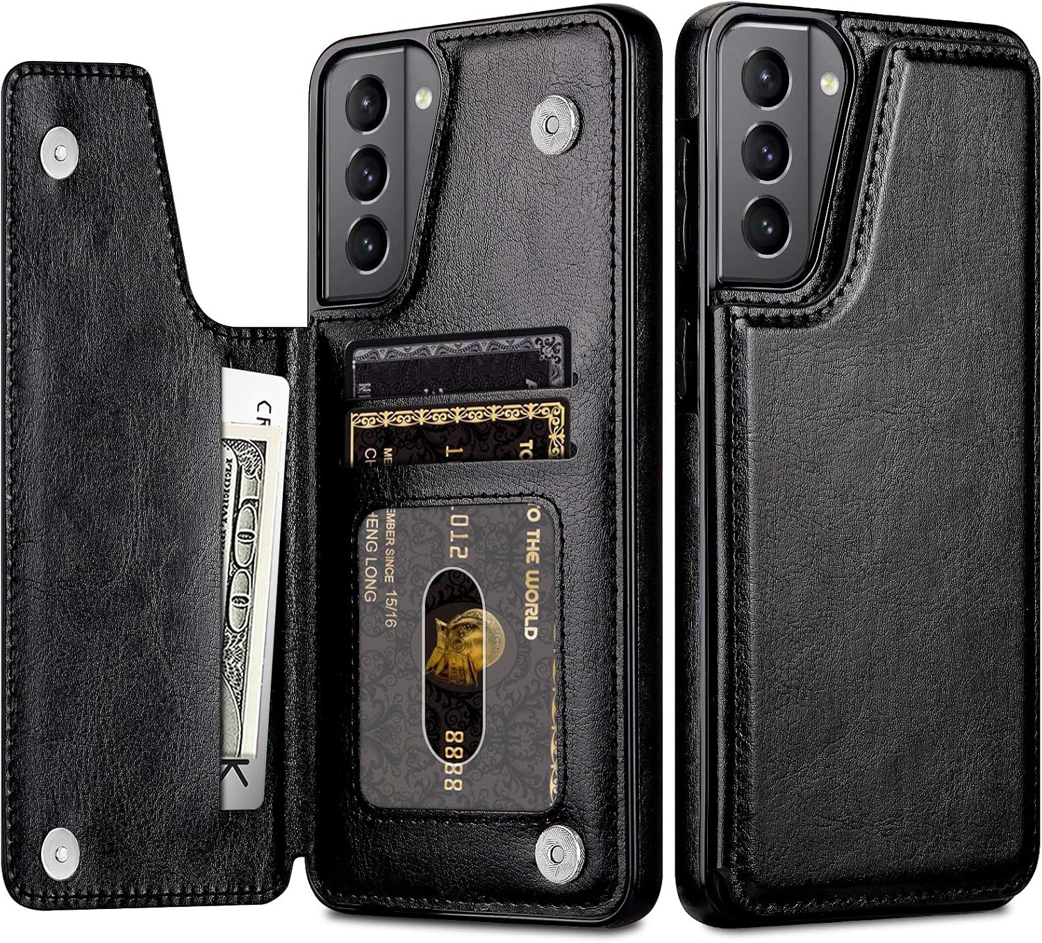 HianDier Compatible with Samsung Galaxy S21 Plus Wallet Case 5G 6.7 Inch Slim Protective Case with Credit Card Slot Holder Flip Folio Soft PU Leather Magnetic Closure Cover, Black