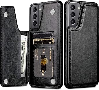 HianDier Compatible with Samsung Galaxy S21 Plus Wallet Case 5G 6.7 Inch Slim Protective Case with Credit Card Slot Holder Flip Folio Soft PU Leather Magnetic Closure Cover, Black