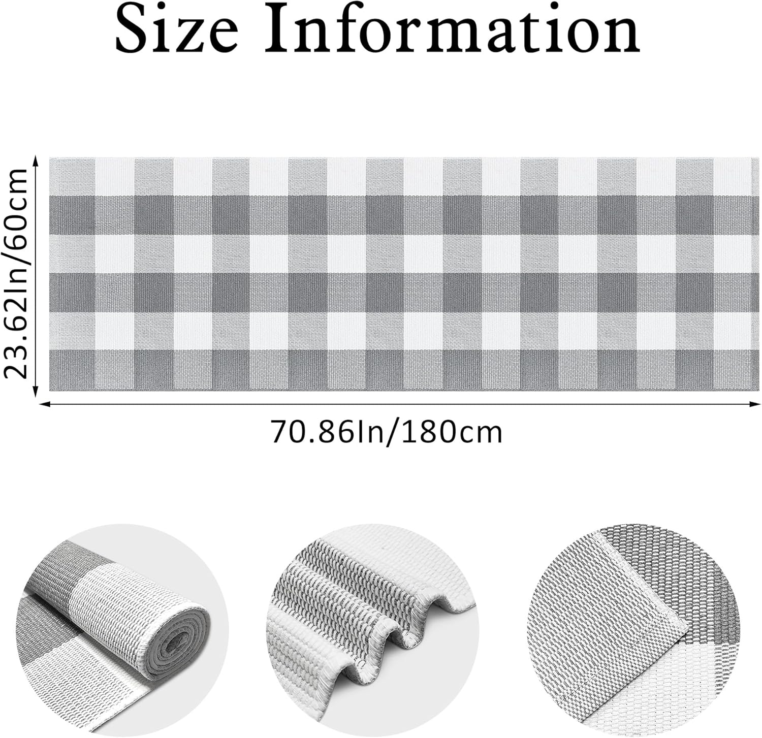 Buffalo Plaid Runner Rug 2x6 Feet Grey and White Checkered Runner Rug Cotton Woven Farmhouse Floor Mat Washable Rugs for Hallway Kitchen Laundry Bedroom Living Room