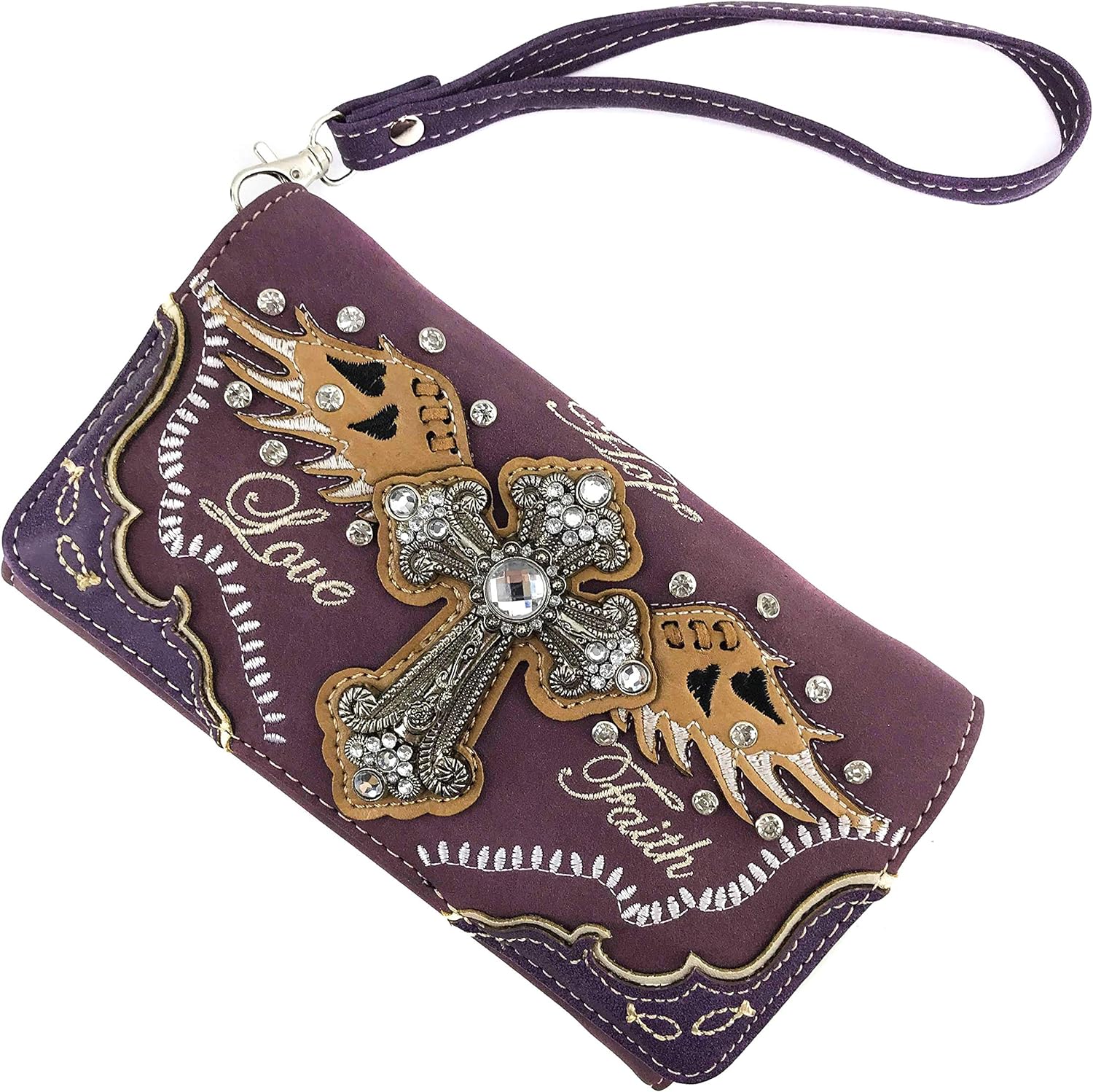 Zelris Faith Love Hope Cross Angel Wing Bible Women Crossbody Trifold Wallet - Image 2