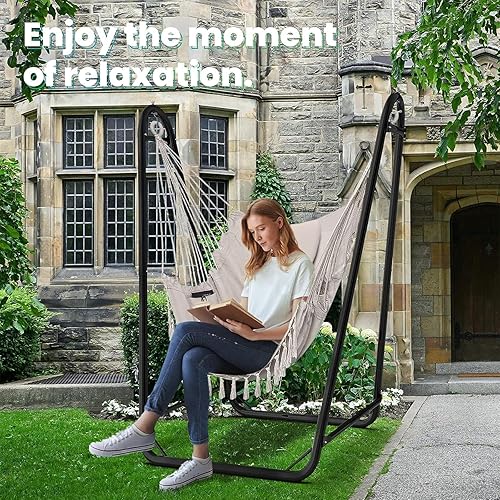 Miniatura 5 de Silla hamaca con soporte, silla colgante resistente con soporte, para interiores y exteriores, soporte resistente para silla oscilante, carga máxima