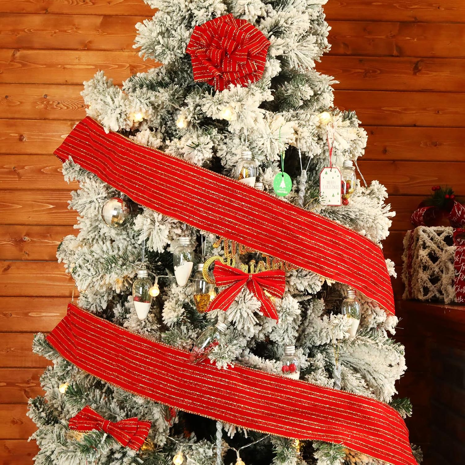 Syhood Christmas Wired Velvet Ribbon with Gold Edge, Waterproof Wrapping Velvet Decoration Ribbon for Xmas Wreath Bows Floral Craft Ornaments(Red,4 Inch by 60 Yard)