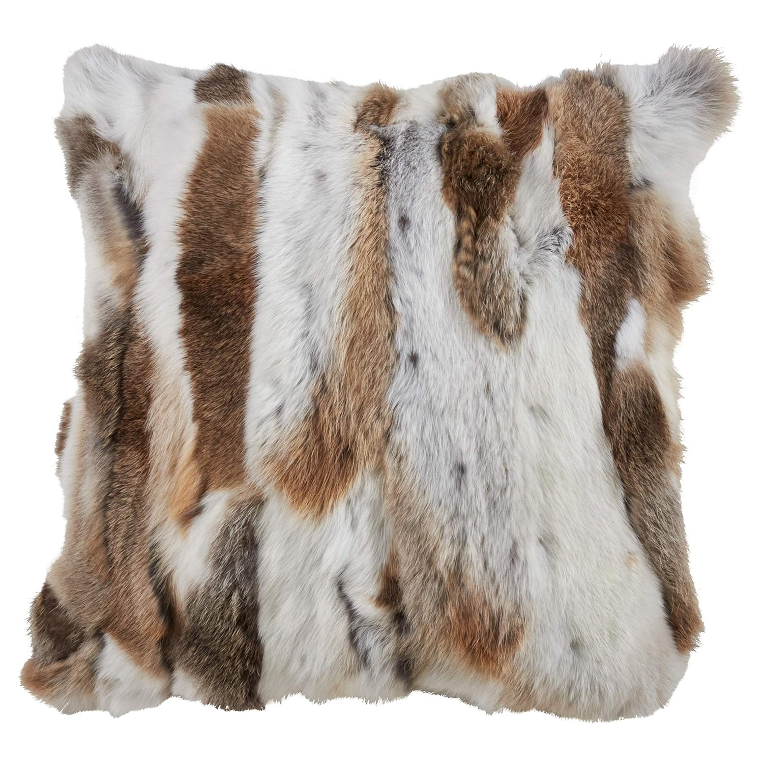SARO LIFESTYLE Lucky Collection Rabbit Fur Throw Poly Filled Pillow 16 Natural
