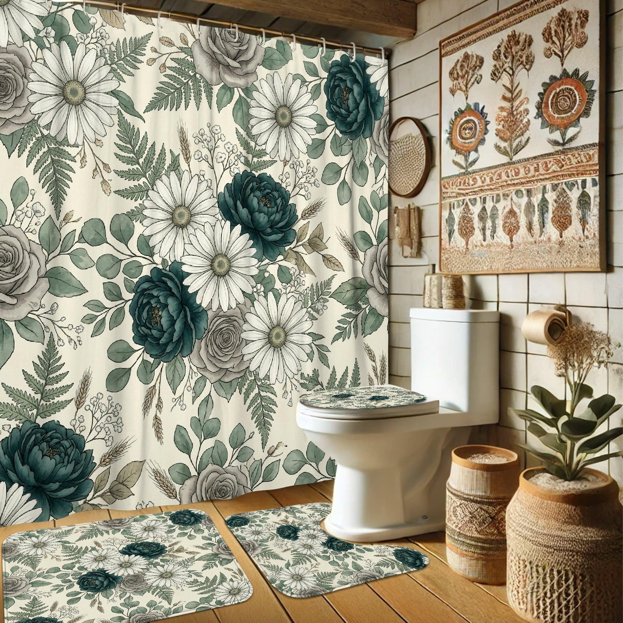 Rideau de douche pivoine pour sublimer la décoration d'une chambre d'amis