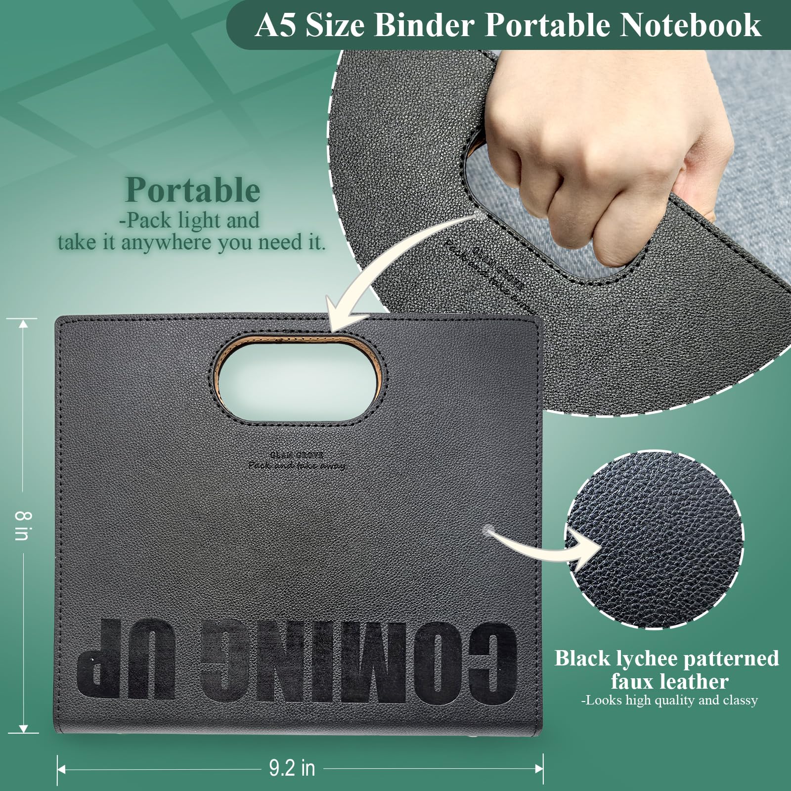 Gepunktetes A5-Notizbuch, tragbar, nachfüllbar, 14,7 x 21,1 cm, 160 Seiten aus 100 g dickem Papier, 6-Ring-Design, mit Stiftschlaufe und Index-Tab-Aufklebern, ideal zum Schreiben, Reisen, Arbeit und