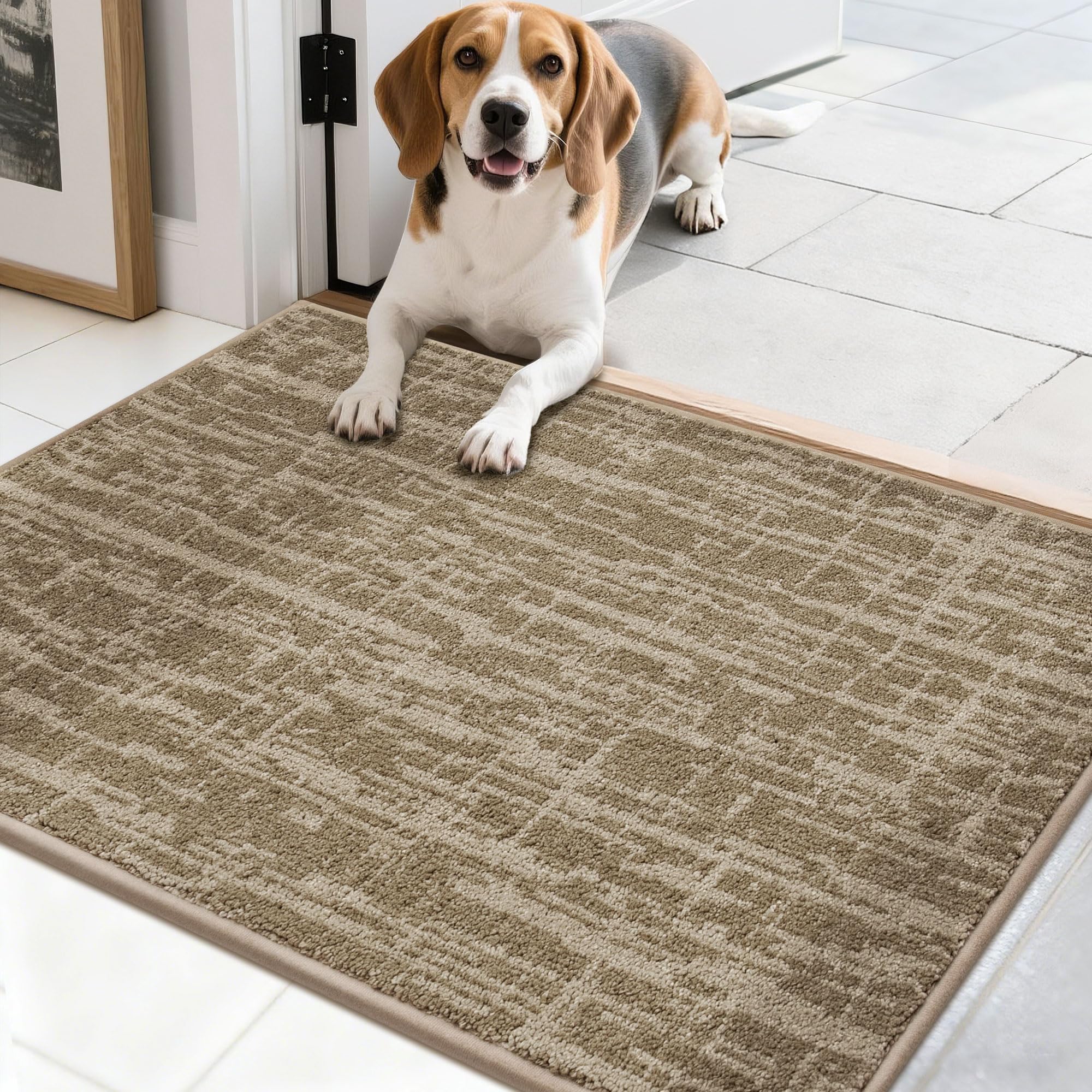 Photo 1 of COSY HOMEER-Door-Mat Dirt Trapper Entryway Rugs 20"x32" Non Slip Washable Entrance Mats Absorbent Welcome Mat Low Profile Dog Door Mats for Front Back Doomats and Wet Shoes,Taupe