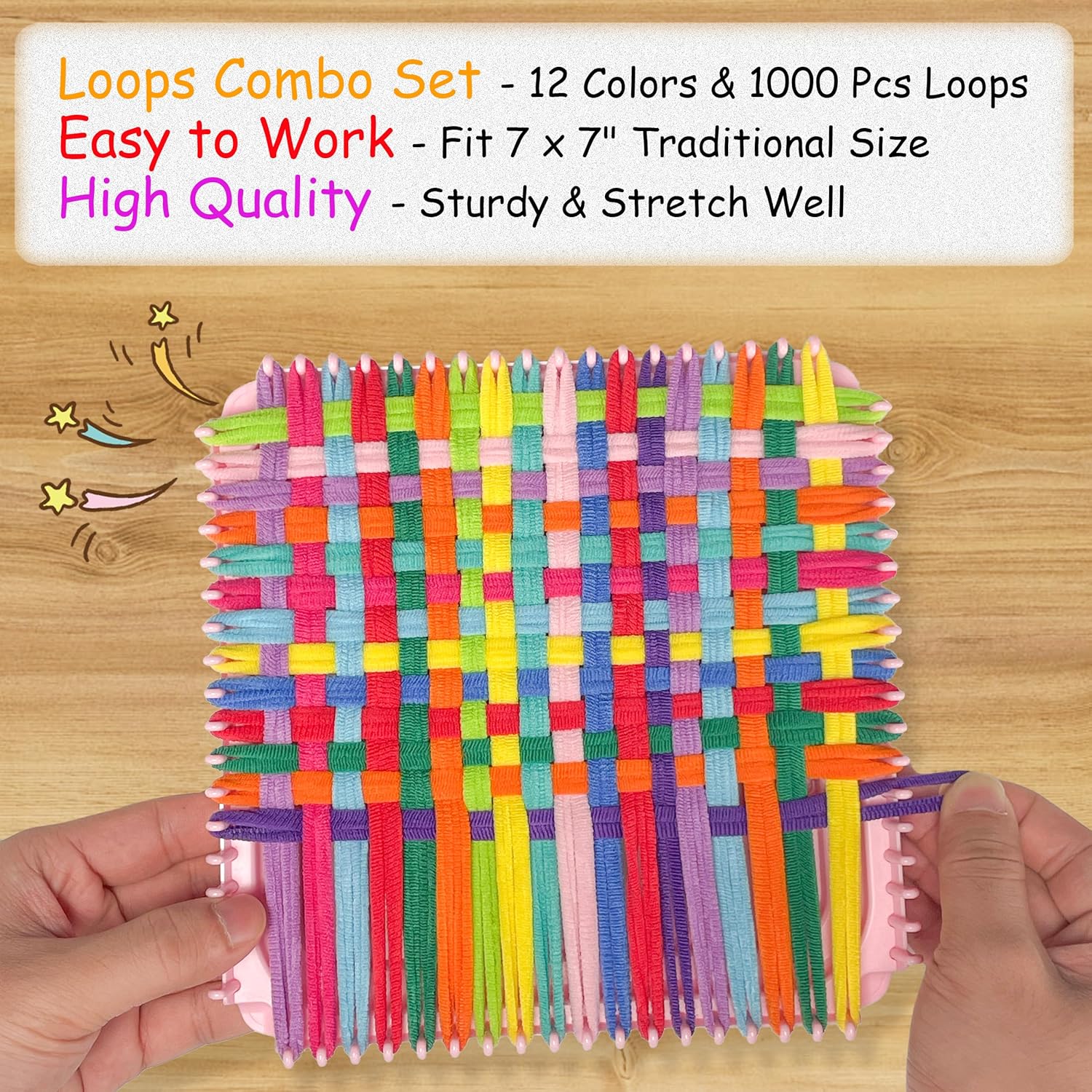 LINAYE 1000 PCS Loom Refill Loops, 12 Color Weaving Loom Refill Loops Kit for Potholder 6” 7” Size Pot Holder Loom Art and Crafts DIY Supplies for Adults Teens