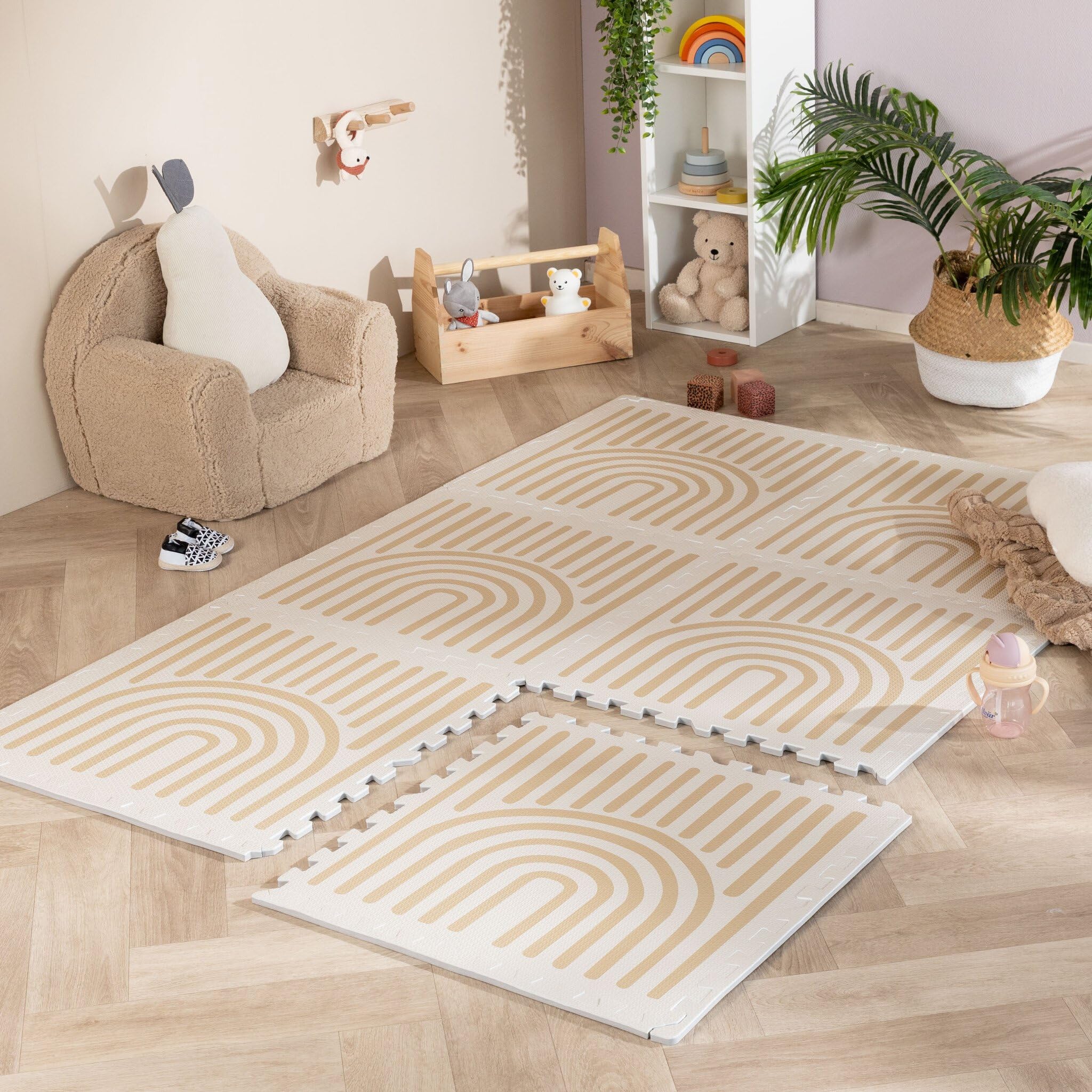 FRAAI | Home & Living Mata piankowa puzzle - Alfie Grid beżowy - Pianka EVA - - Dywan