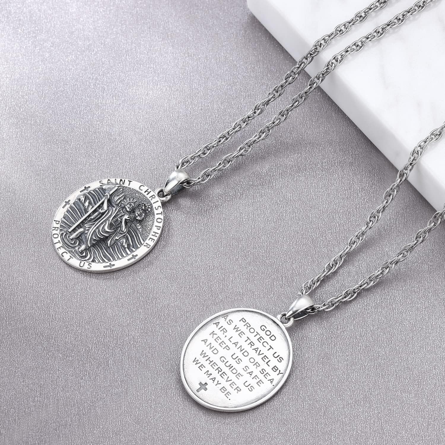 Aniu S925 Sterling Silver St Michael/St Christopher/St Benedict/Saint Jude/Jesus Crucifix/St Uriel/Archangel Raphael/St Patrick/Saint Andrew/Saint Florian Necklace for Men Women Protection Amulet Pendant Catholic Medallions Jewelry with Gift Box - Image 3